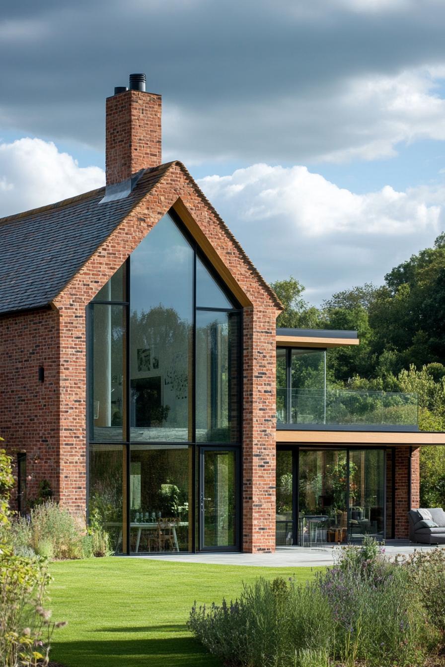 modern English cottage with brick wood and glass facade in a stunning England countryside valley 2