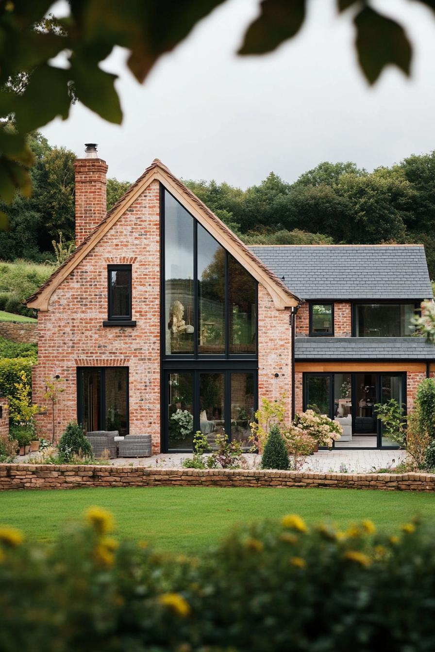 modern English cottage with brick wood and glass facade in a stunning England countryside valley 3