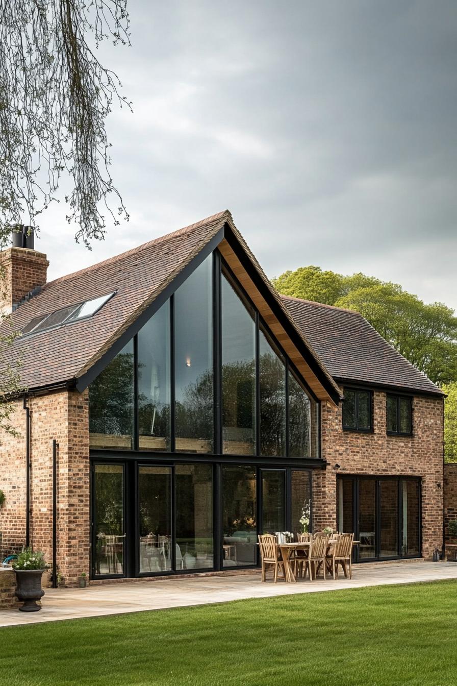 modern English cottage with brick wood and glass facade in a stunning England countryside valley