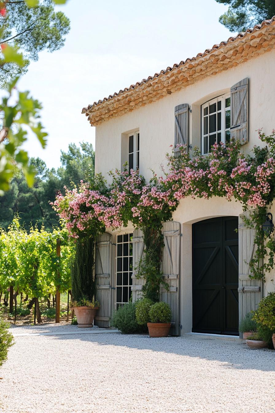 modern French mediterranean house facade with painted wooden doors French vineyard landscape 3