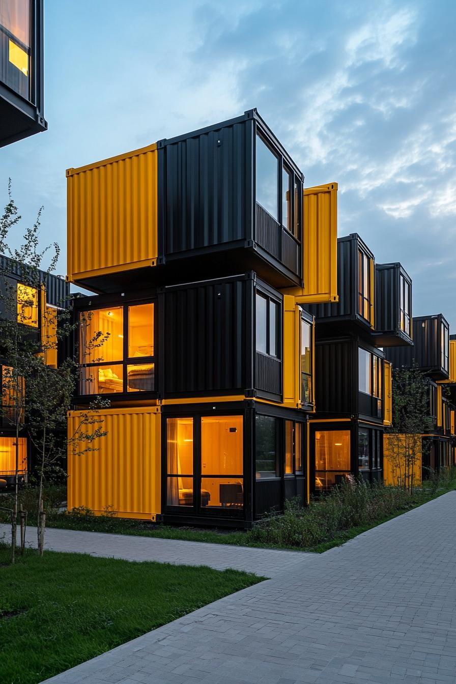 modern container building apartment block with yellow and black blocks 1