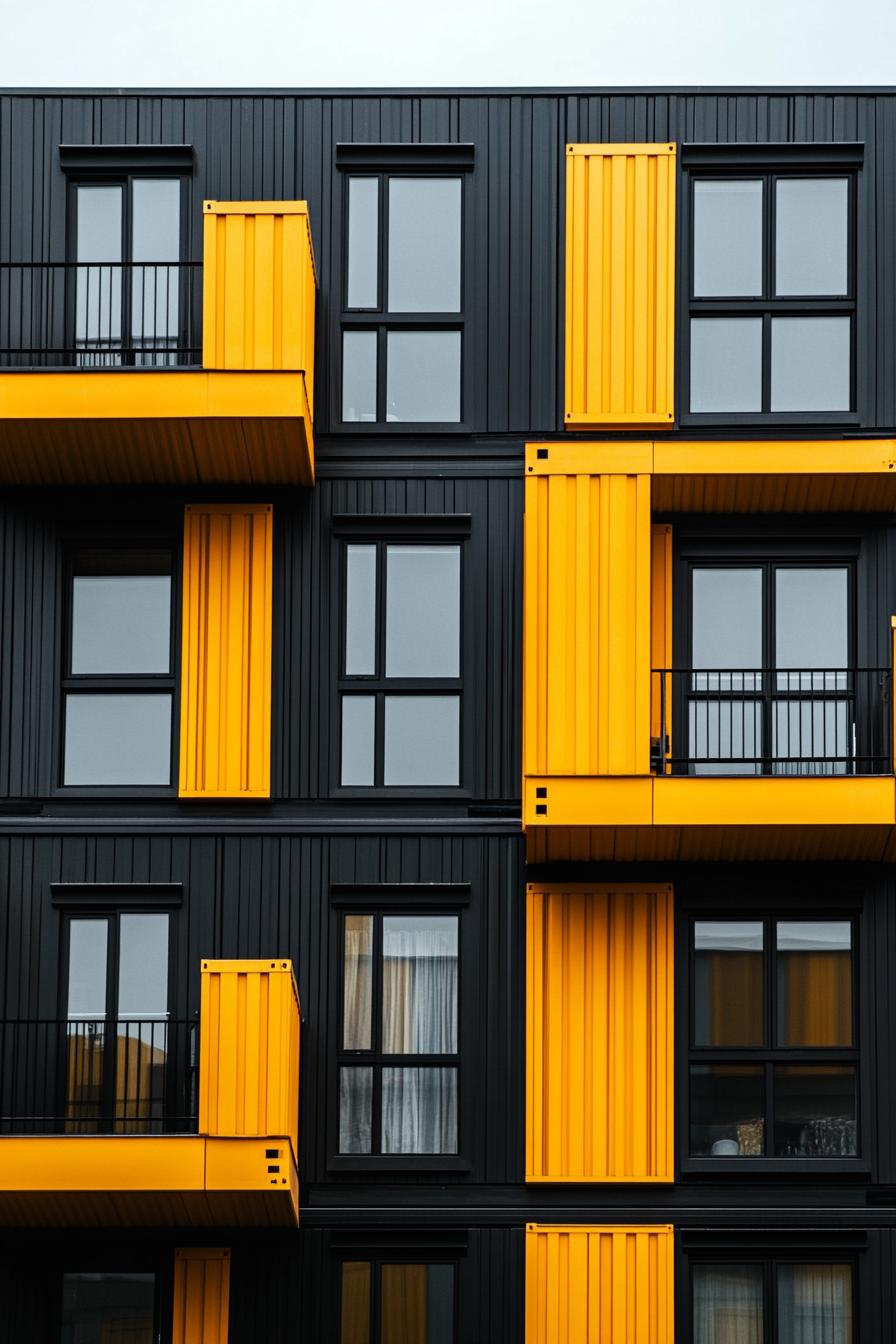 modern container building apartment block with yellow and black blocks