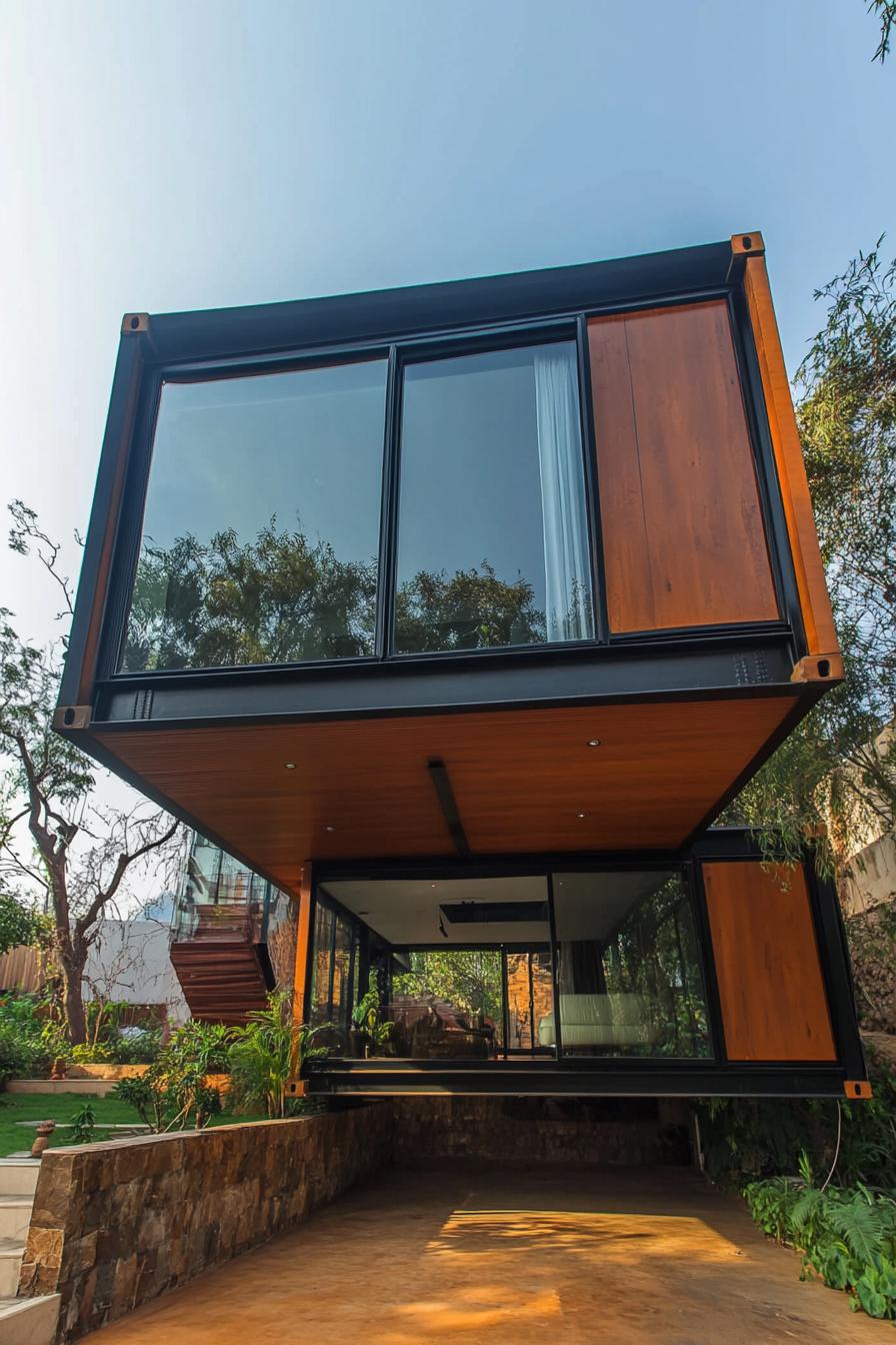 modern home made with two cantilevered containers