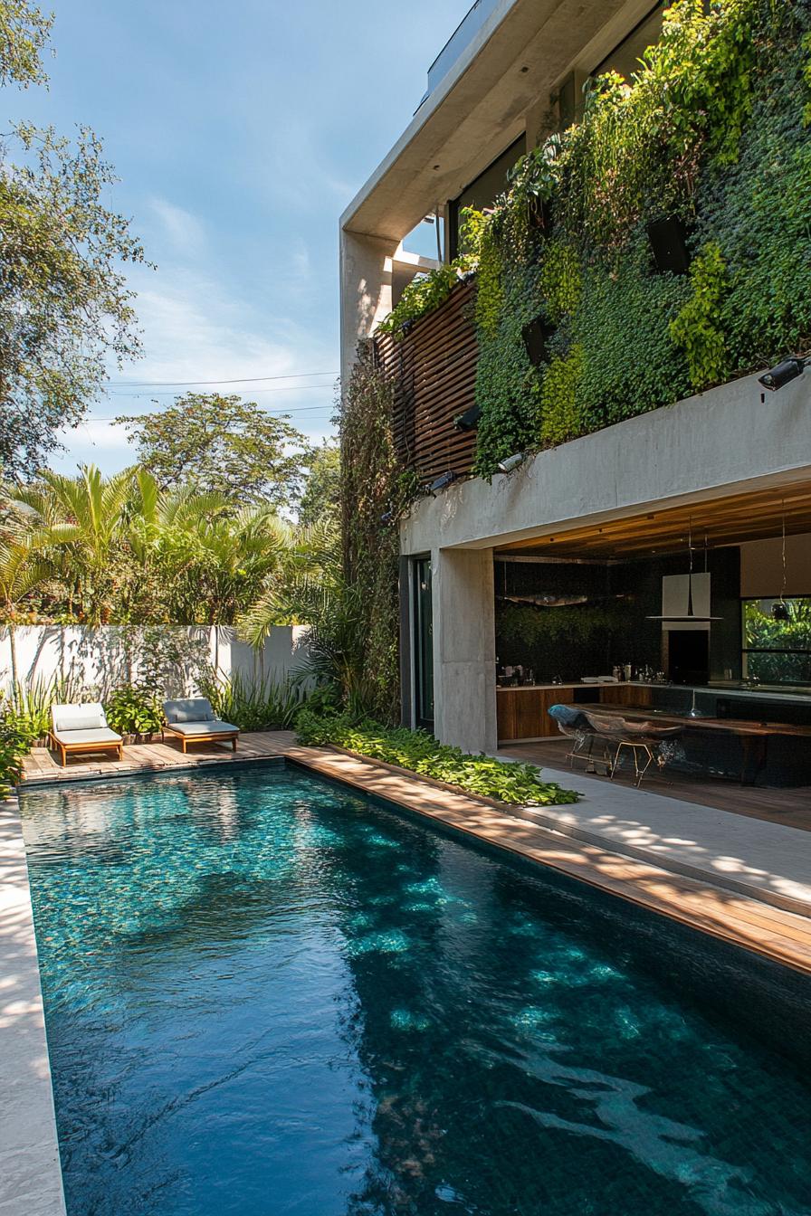 modern house backyard pool landscape with vertical herb garden 2