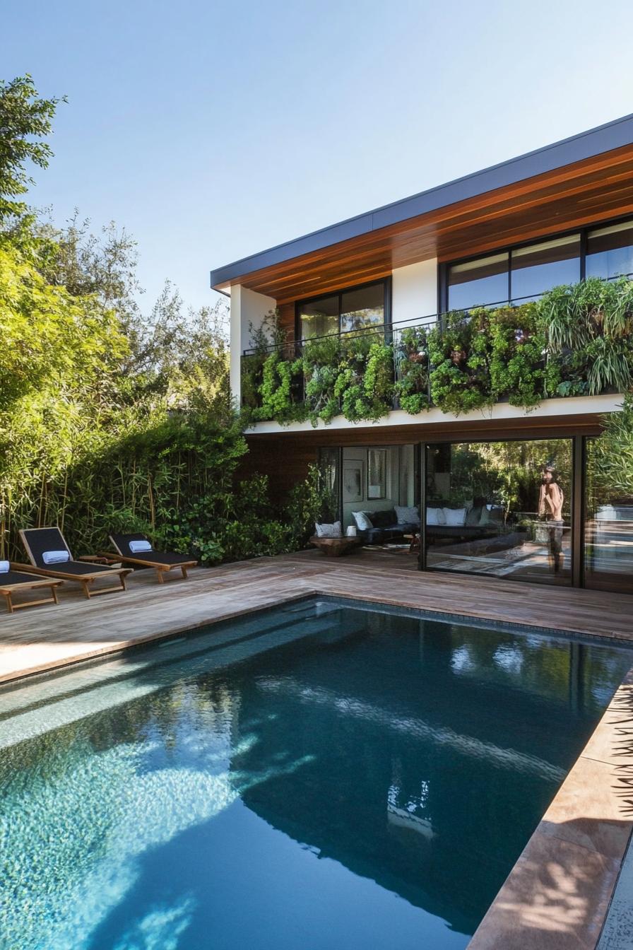 modern house backyard pool landscape with vertical herb garden 3