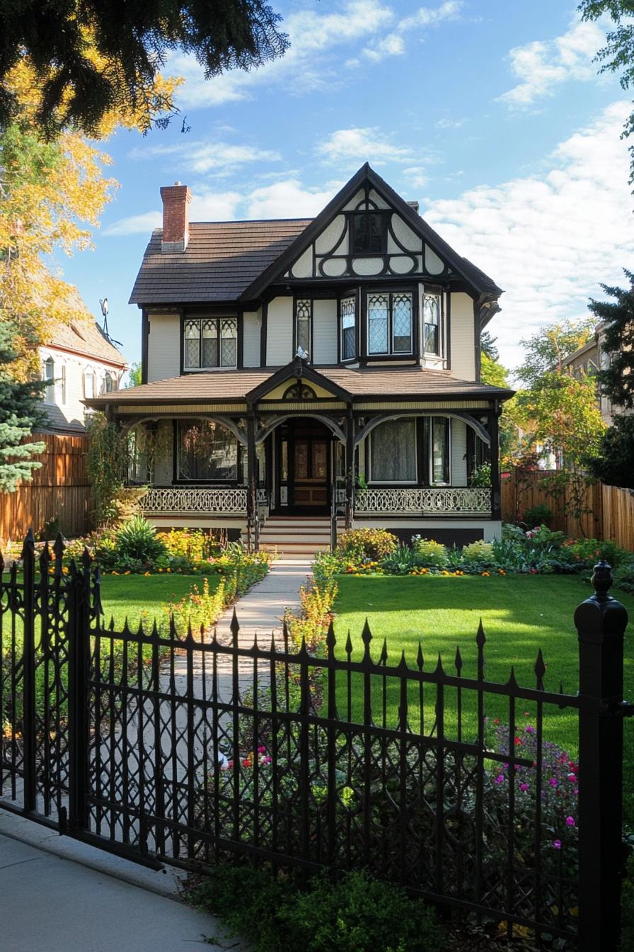 modern neo Victorian style house yard with lattice fencing 2