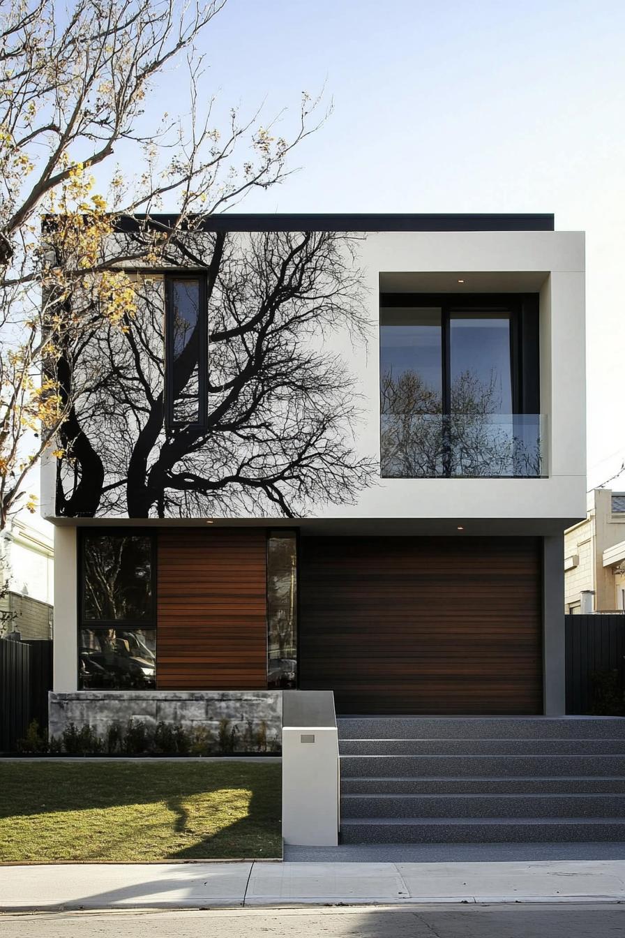 modern terrace house facade with wall art mural 2