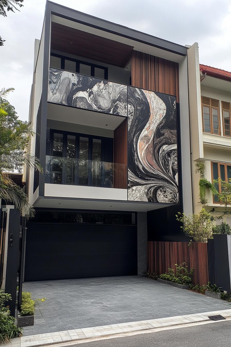 modern terrace house facade with wall art mural 3