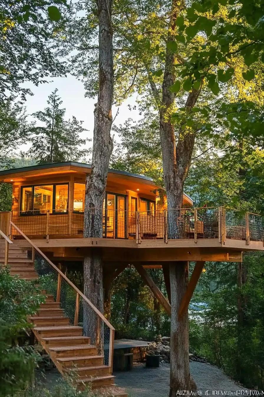 modern treehouse home in the mountains