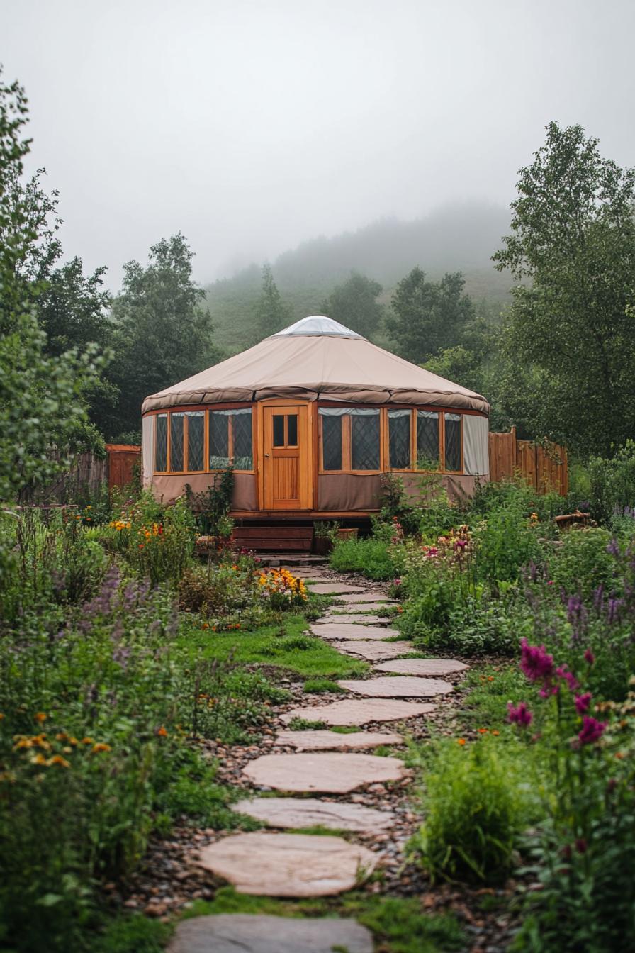 modern yurt with permaculture landscape 1