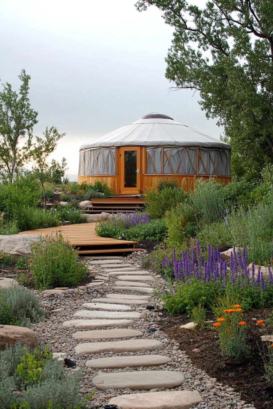 modern yurt with permaculture landscape 2