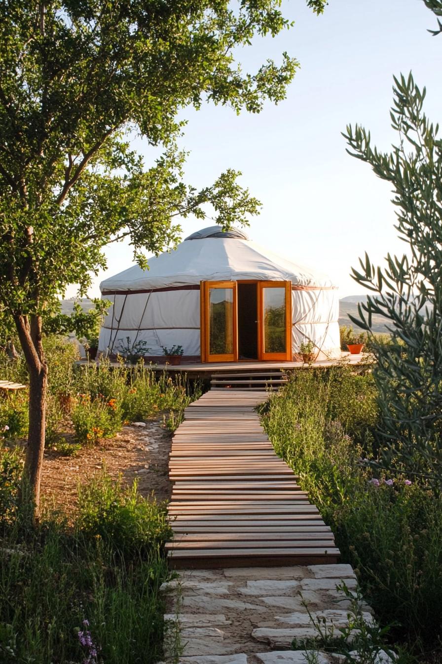 modern yurt with permaculture landscape 3