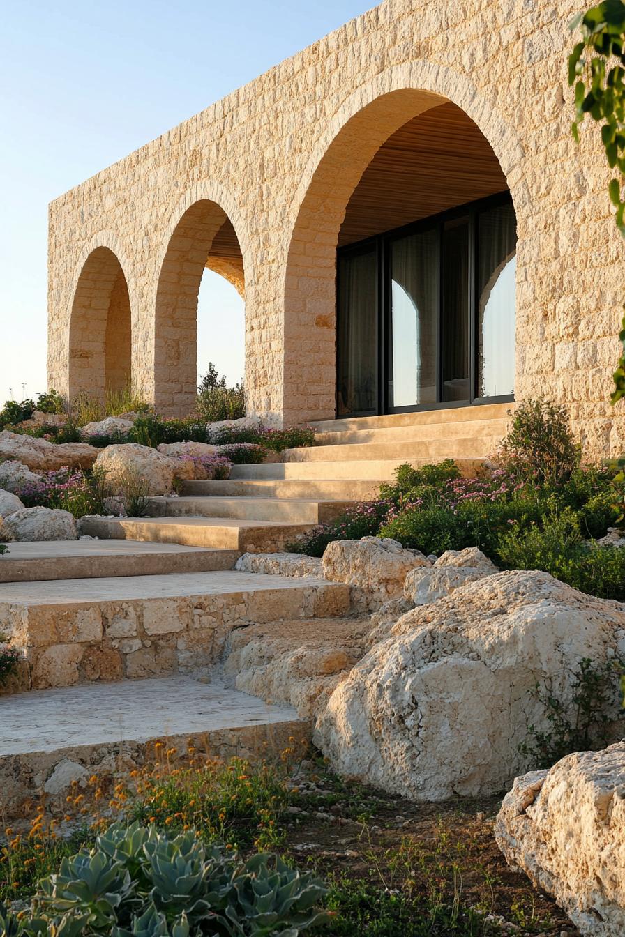 new mediterranean house with Trefoil Arches in stunning mediterranean landscape