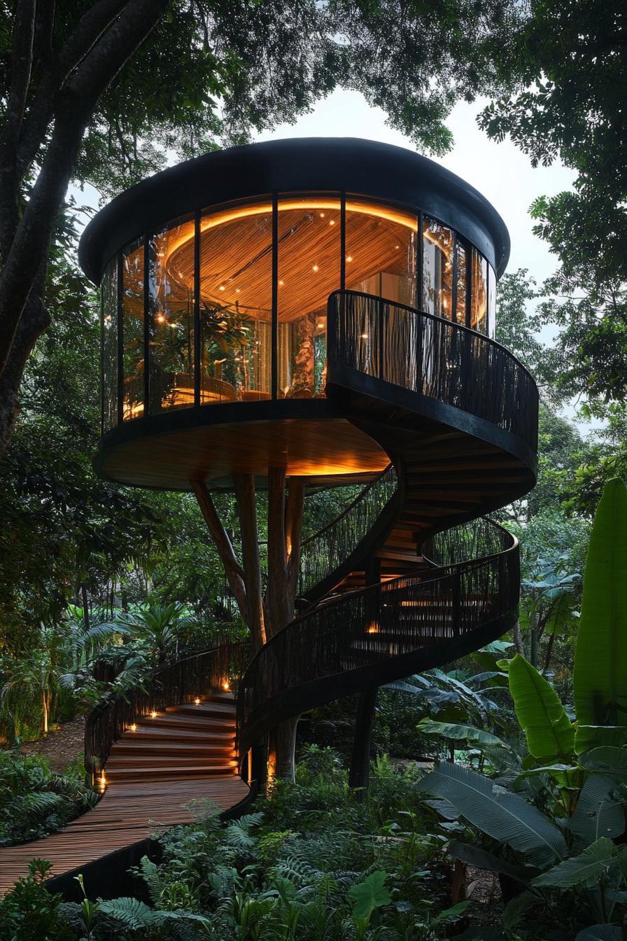 organic architecture cascading canopy tree house in a tropical forest