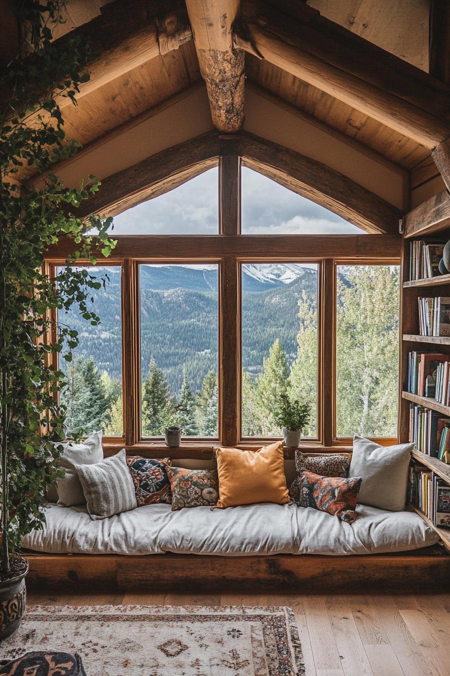 Cozy reading nook with a mountain view