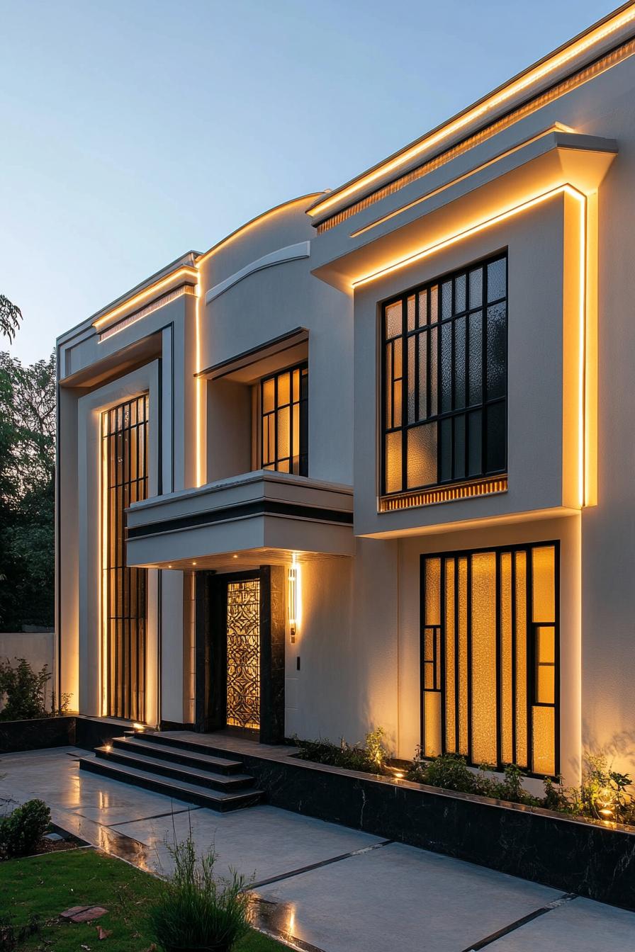 retro style modern house facade with art deco detailing 3