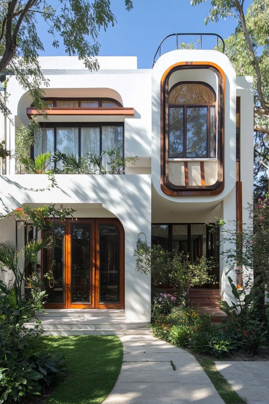 retro style modern house facade with art deco detailing