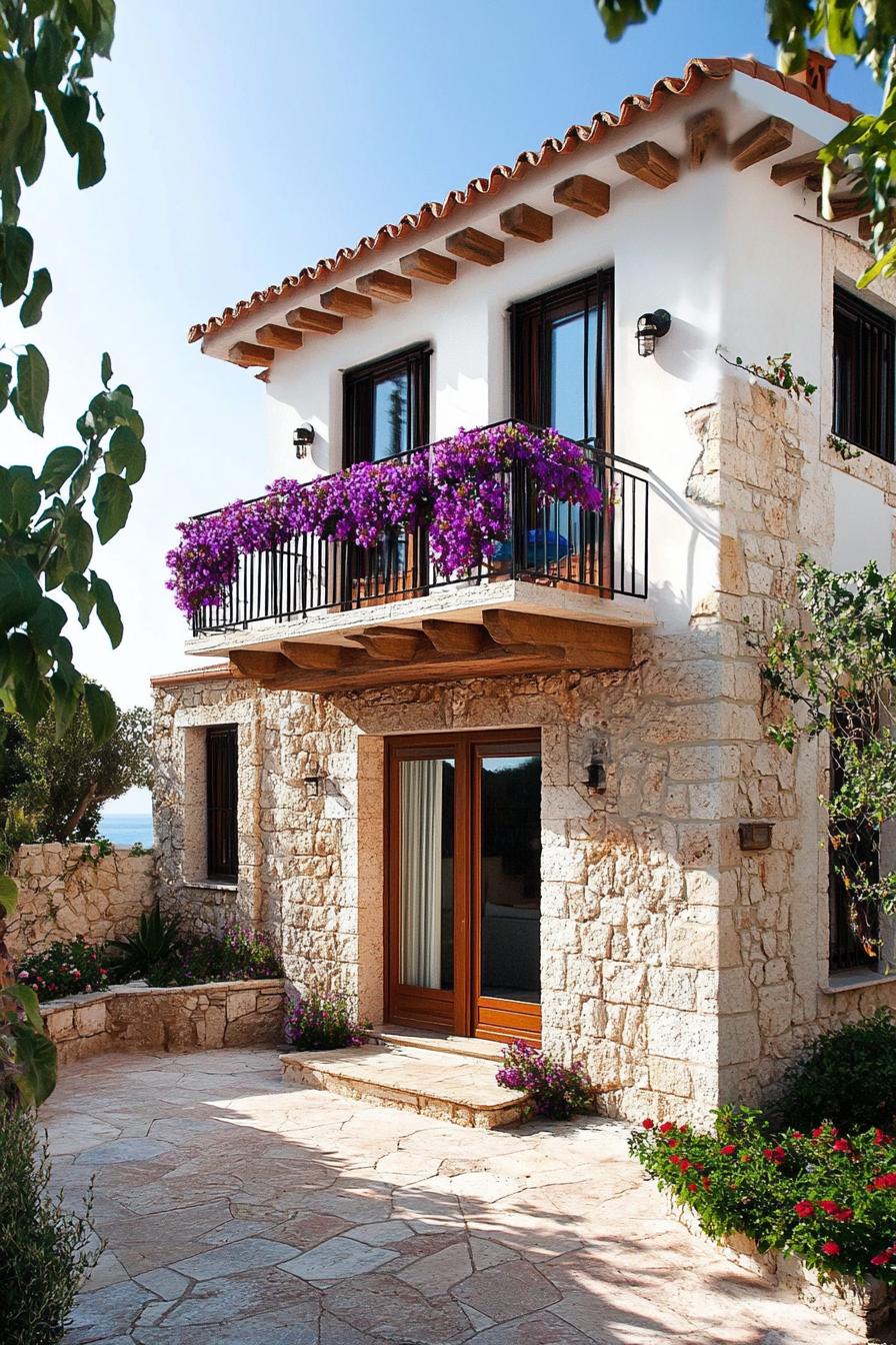 small modern mediterranean house with stone accents Italian shore town 3