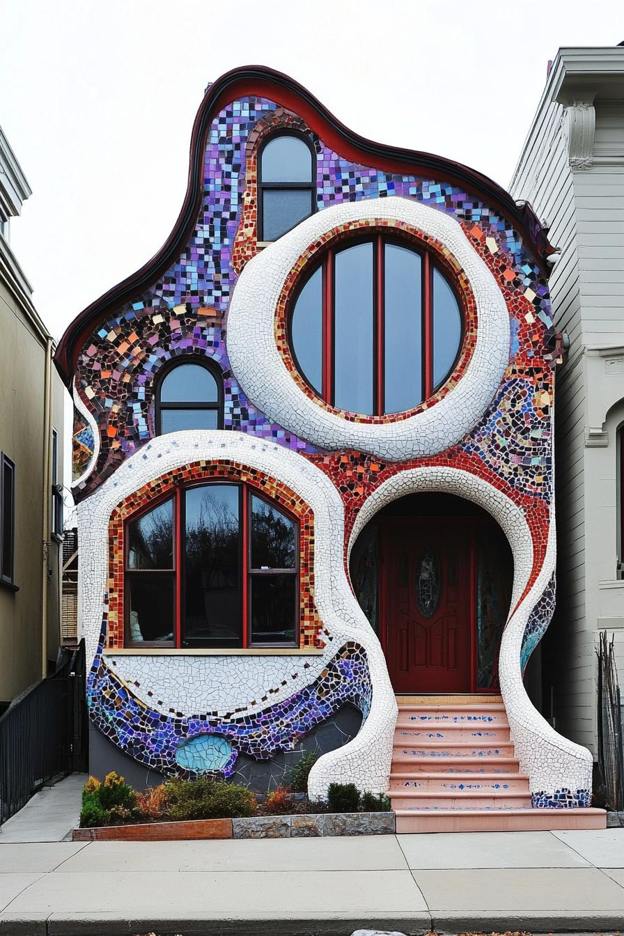 unusual daliesque color mosaic house facade 2