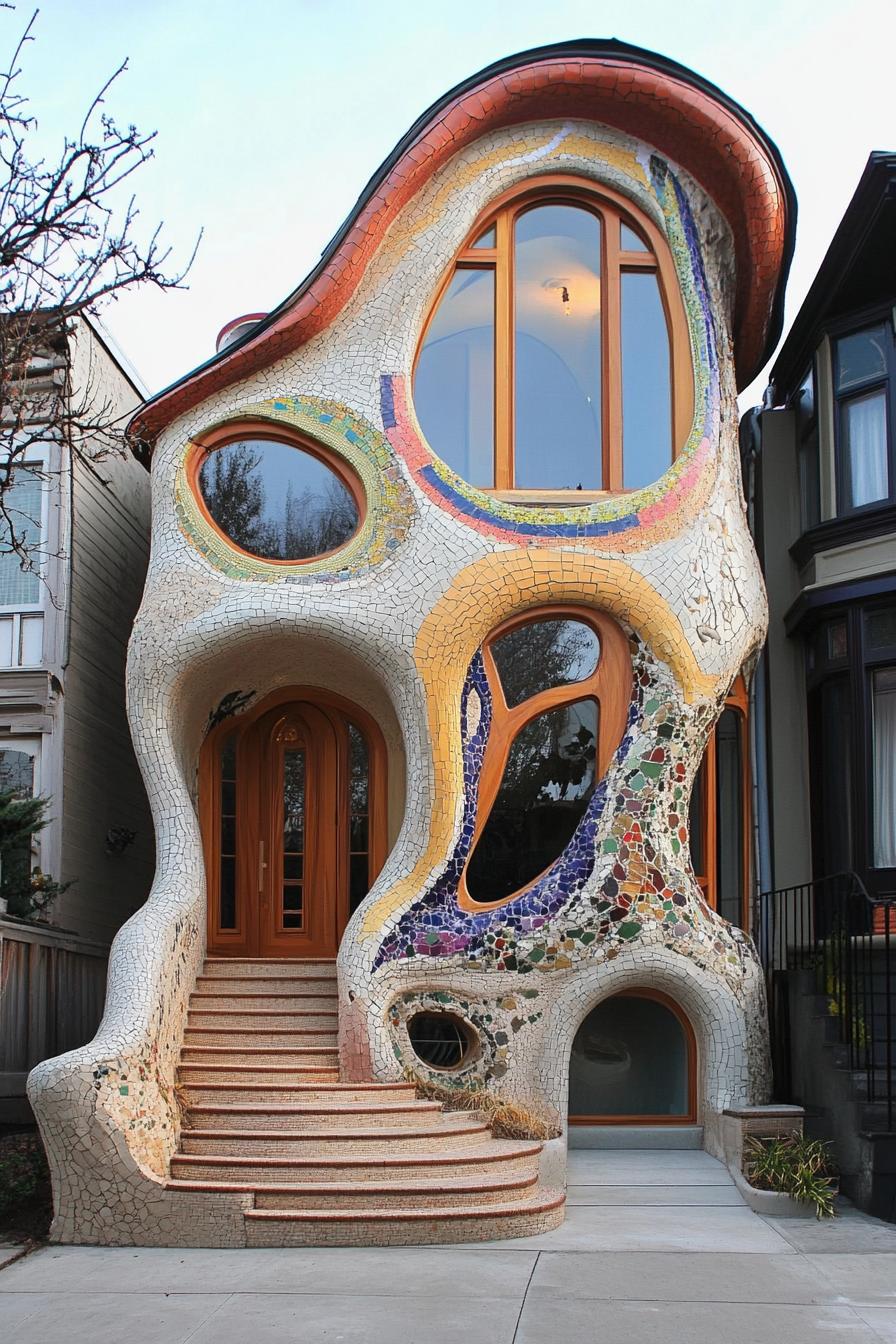 unusual daliesque color mosaic house facade