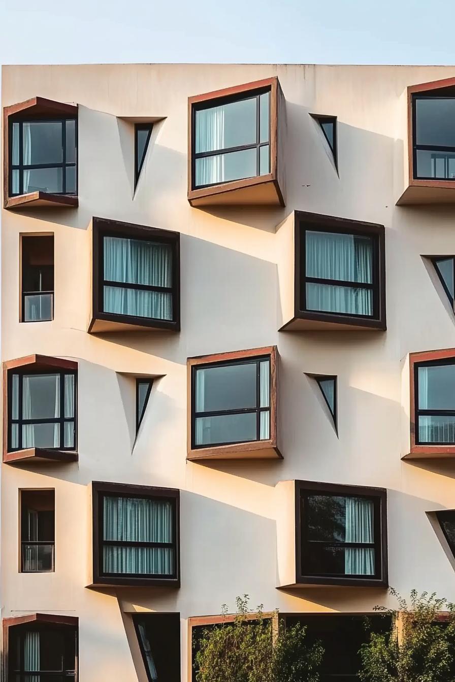 facade of a modern condo building with geometric bay windows 2