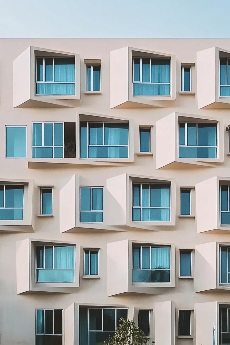 facade of a modern condo building with geometric bay windows 3