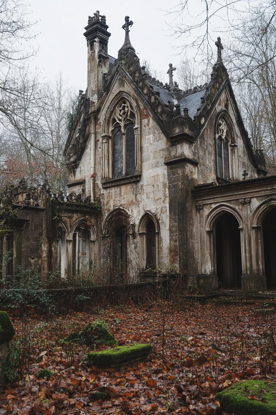 gothic architecture vampire house manor in a dark forest