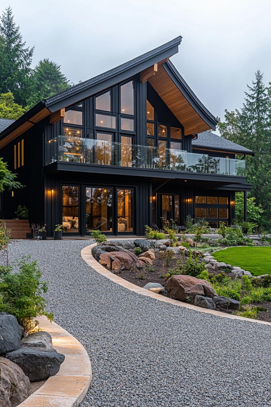 Elegant barn house with large glass windows