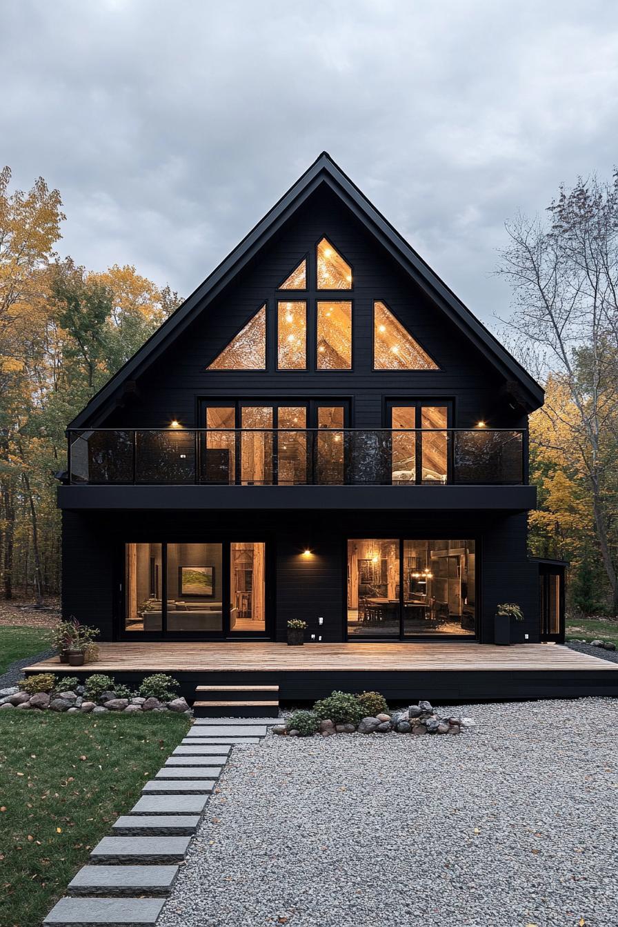 Modern barn house with large windows and a black facade