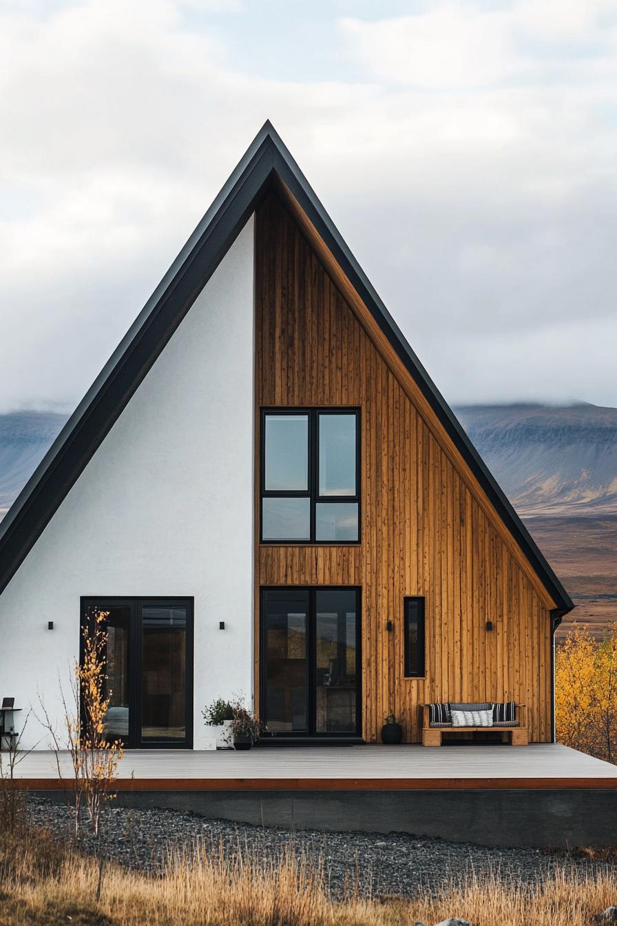 Chic wooden A-frame house in a scenic landscape