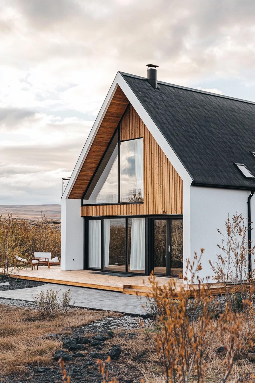 Modern house with large windows and wooden accents