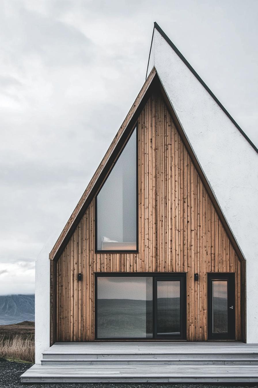 A-frame house with wooden facade and large glass windows