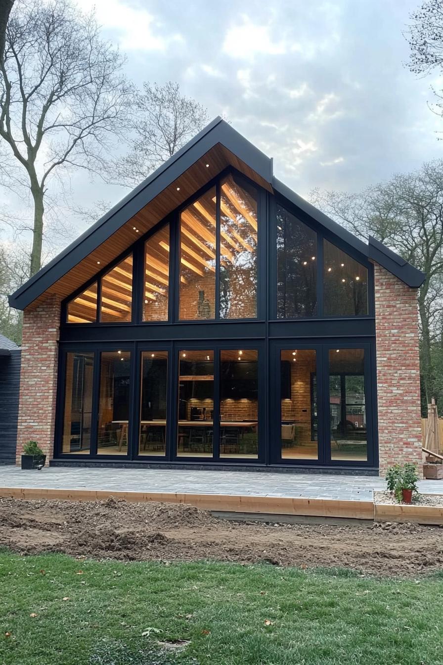 Modern gable house with large glass windows