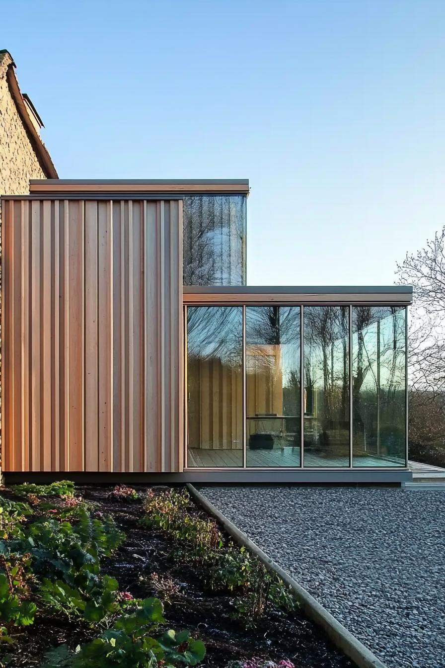 modern house facade with glass and oak cladding 1