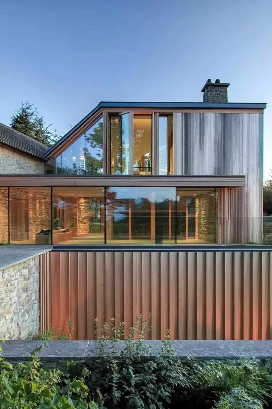 modern house facade with glass and oak cladding 2