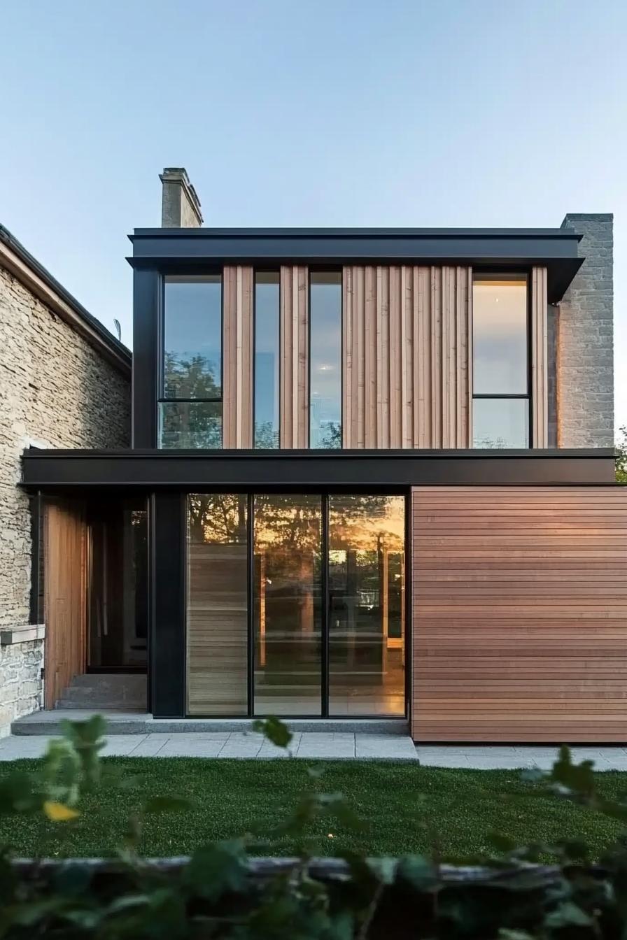 modern house facade with glass and oak cladding 3