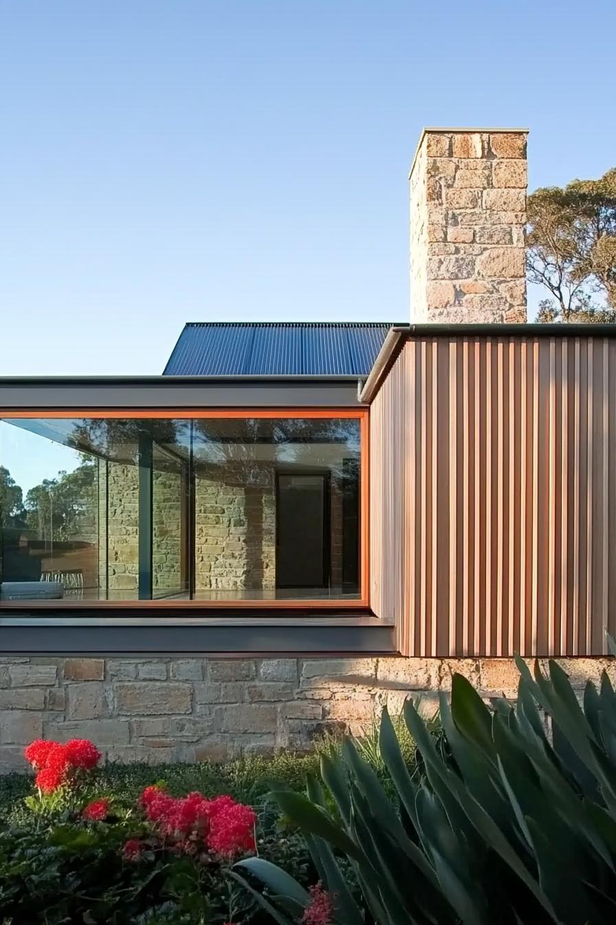 modern house facade with glass and oak cladding