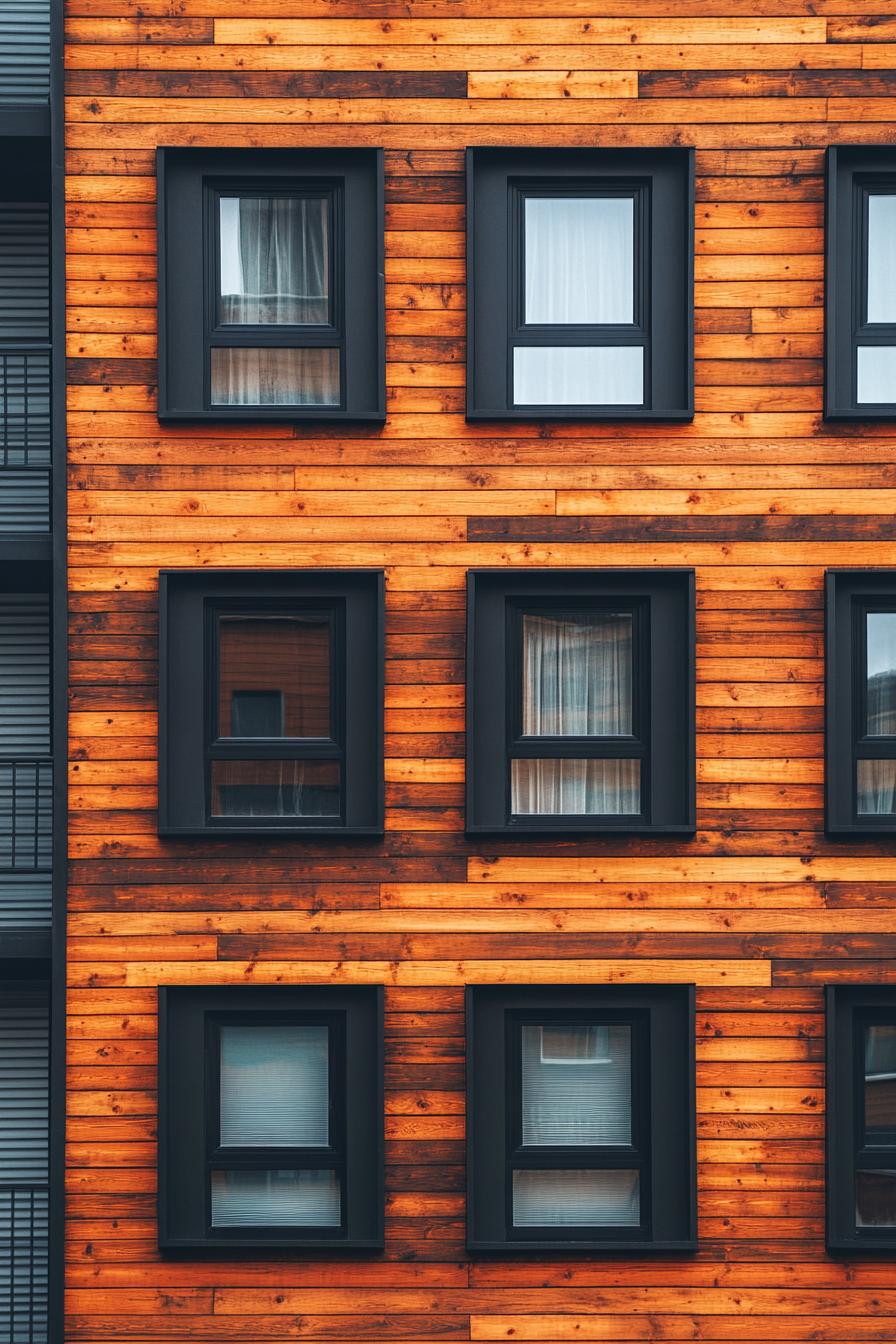 Mid-tone wooden facade with rectangular windows