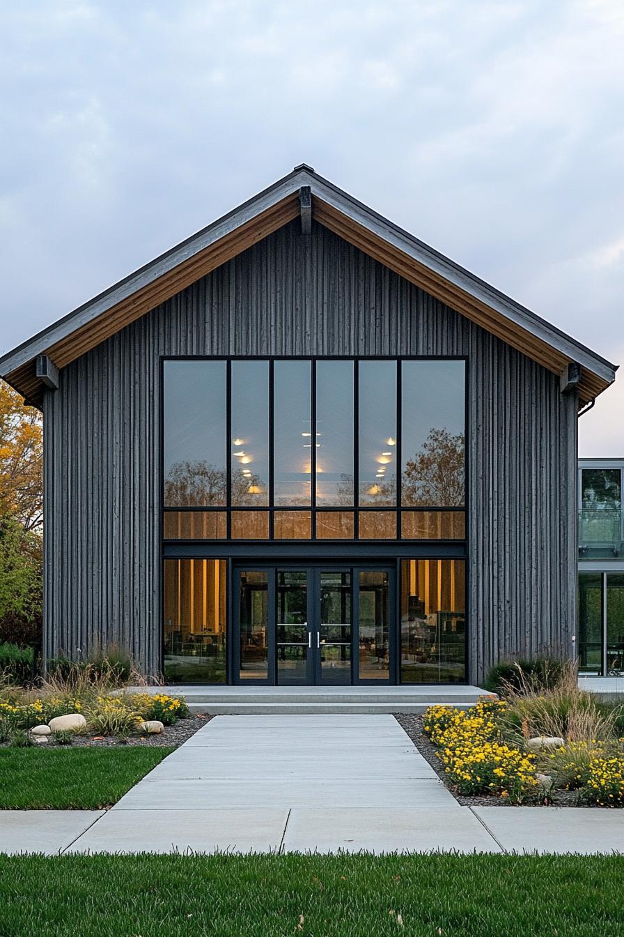 Barn house with large glass panels and sleek wooden façade