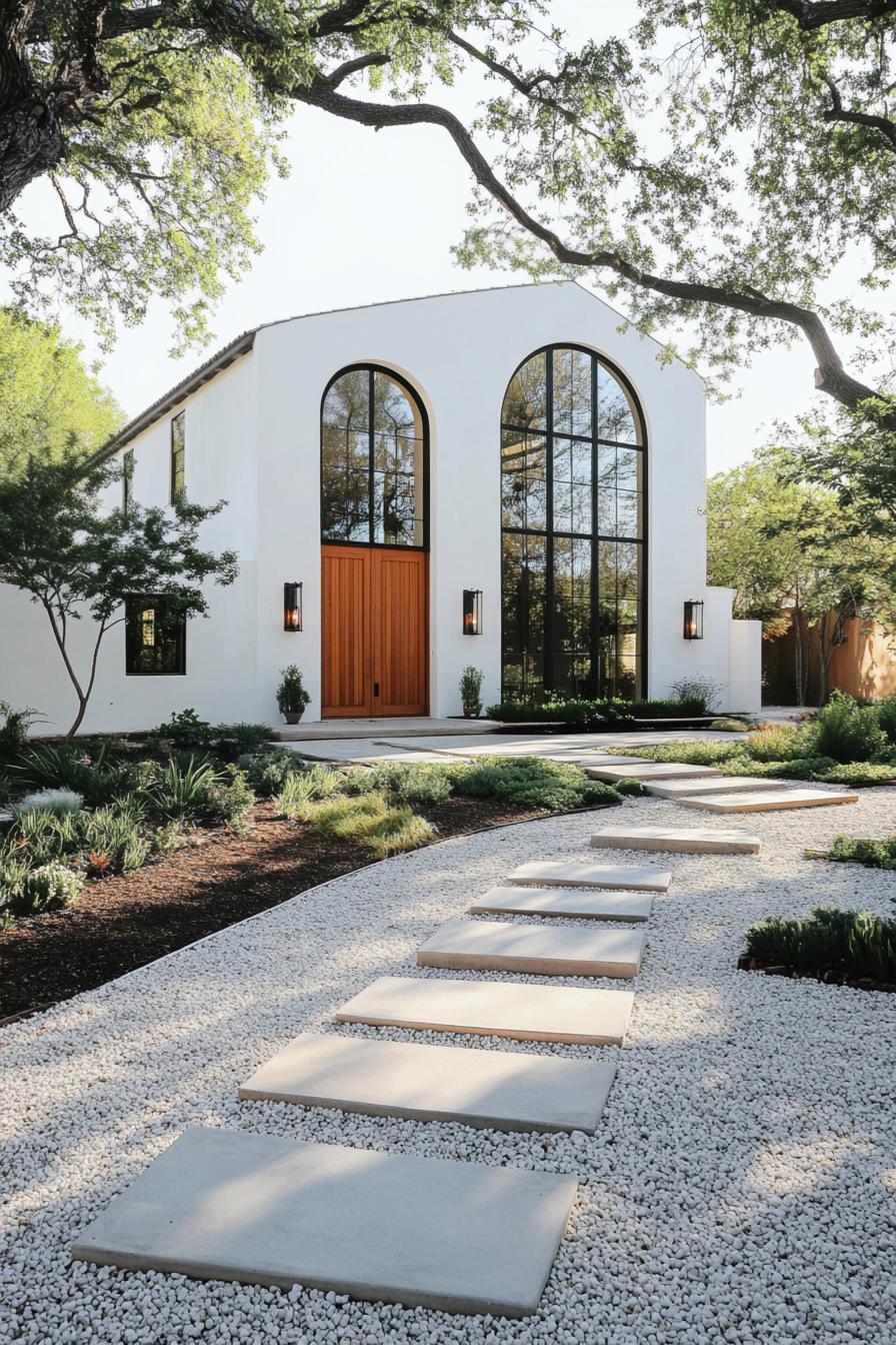 modern spanish house in white stucco modern arched windows in black trim barrel tile roof shingle v 6.1