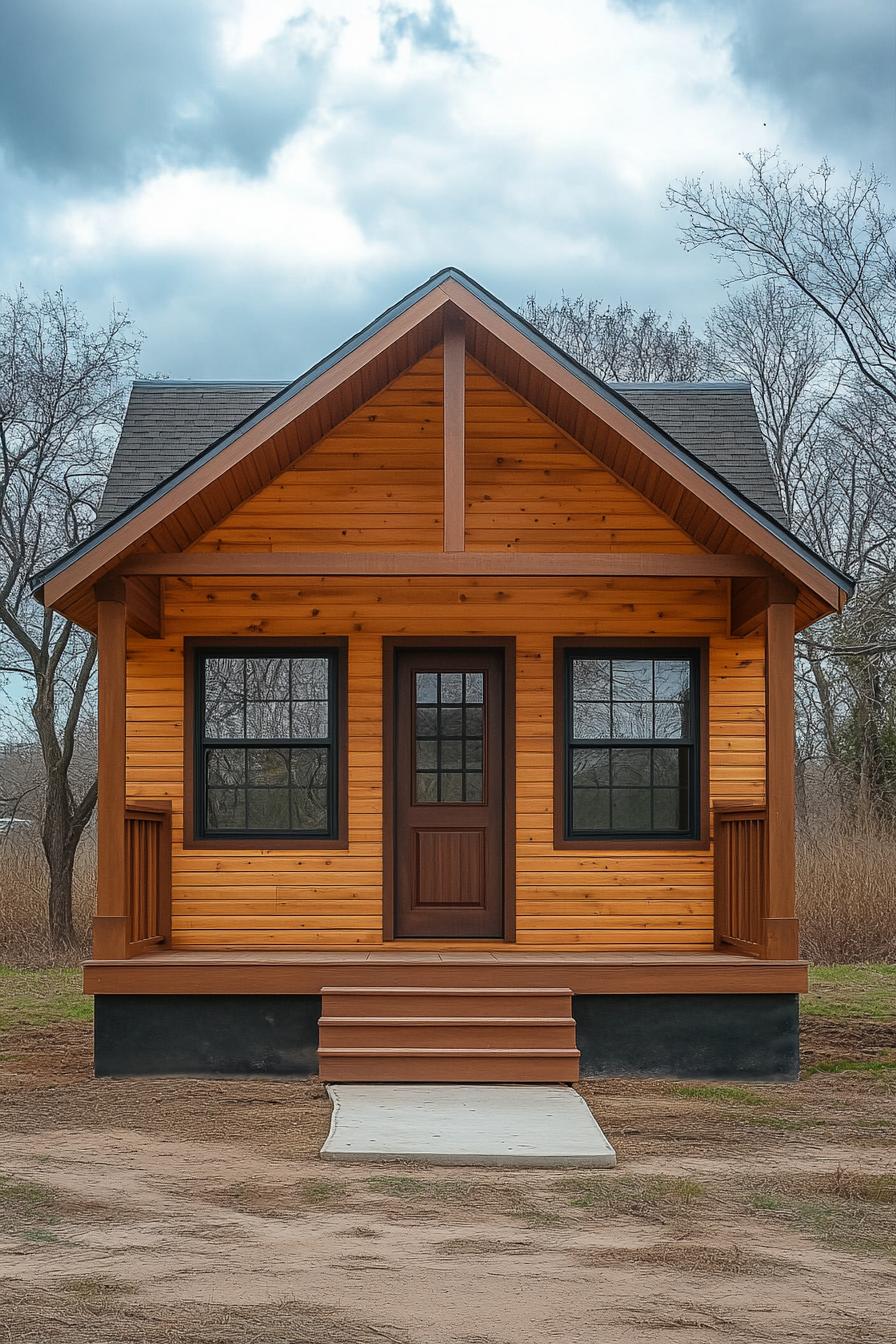 Small wooden cabin with a front porch