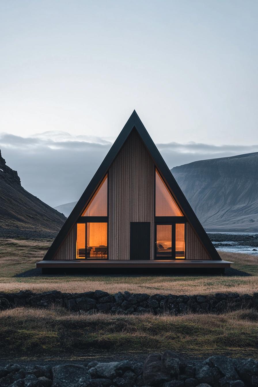 a frame house facade with light oak cladding stunning Icelandic landscape