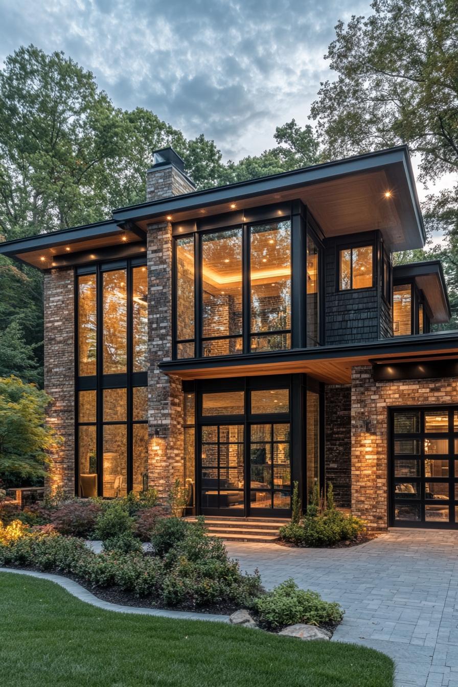 Sleek brick house with large glass windows