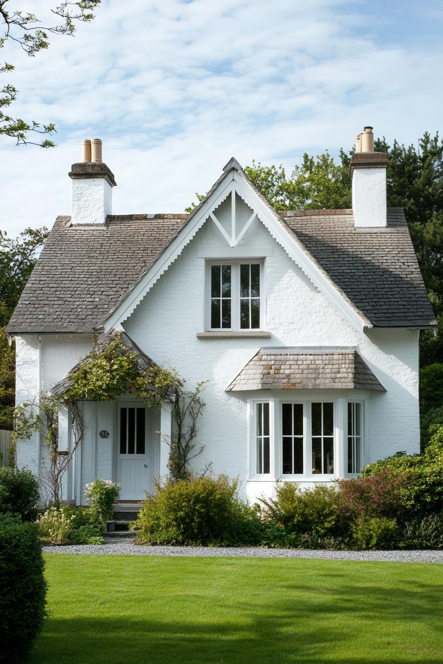 white cottage house with multi pitched roof modern and bay windows v 6.1 1