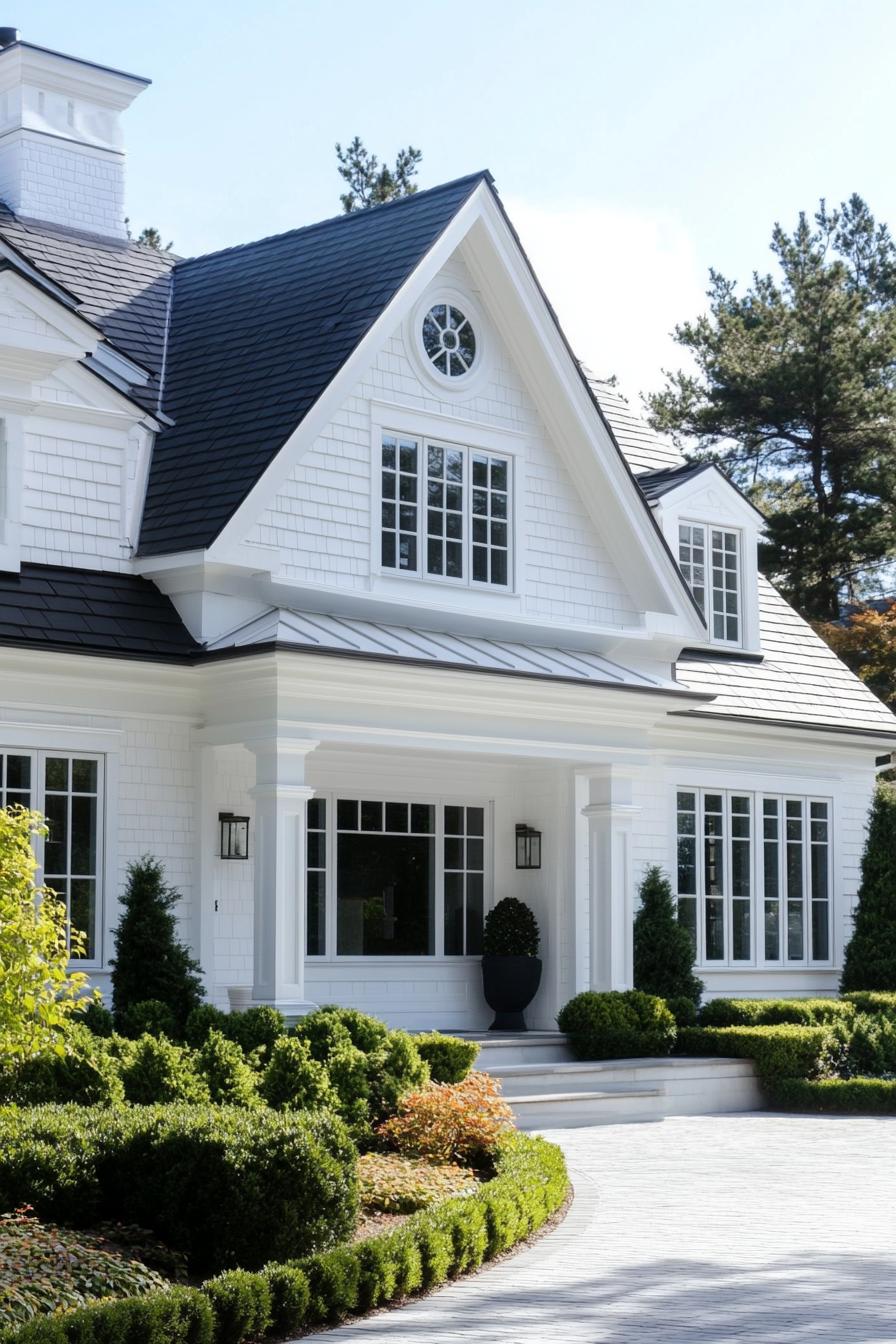 white cottage house with multi pitched roof modern and bay windows v 6.1