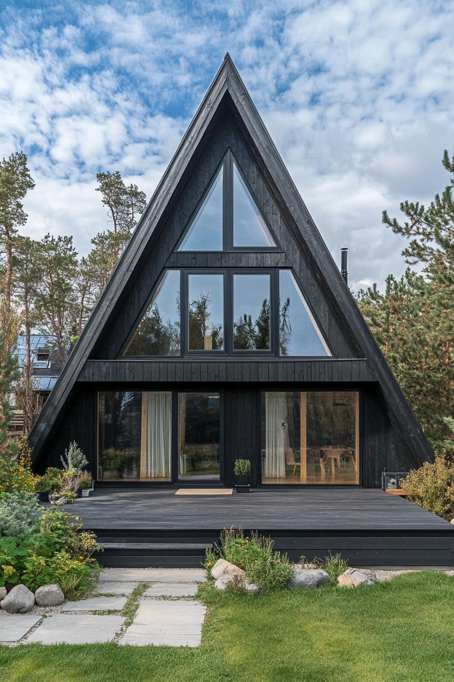 a frame house facade with charred timber cladding stunning Nordic landscape 1