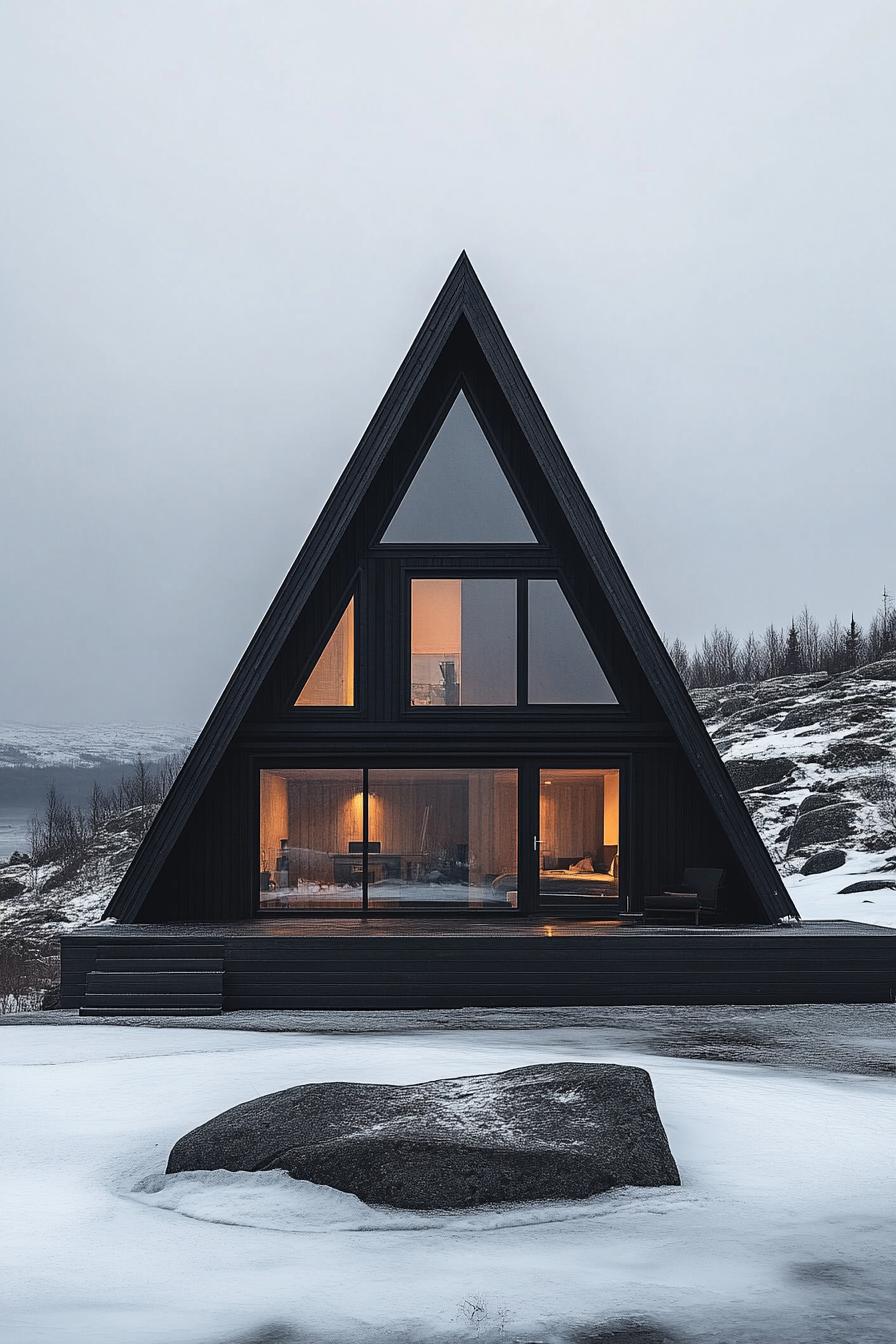 a frame house facade with charred timber cladding stunning Nordic landscape 2