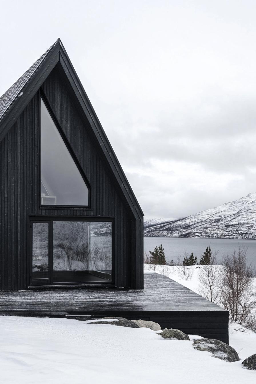 a frame house facade with charred timber cladding stunning Nordic landscape