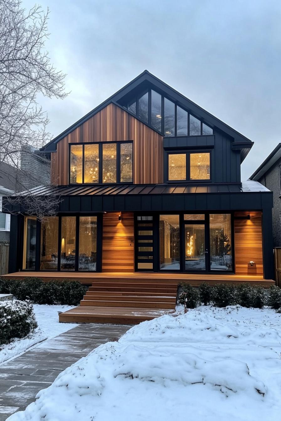 Contemporary house with warm wood accents and large windows