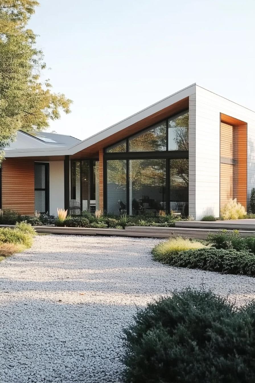 Modern house with sloped roof and large windows